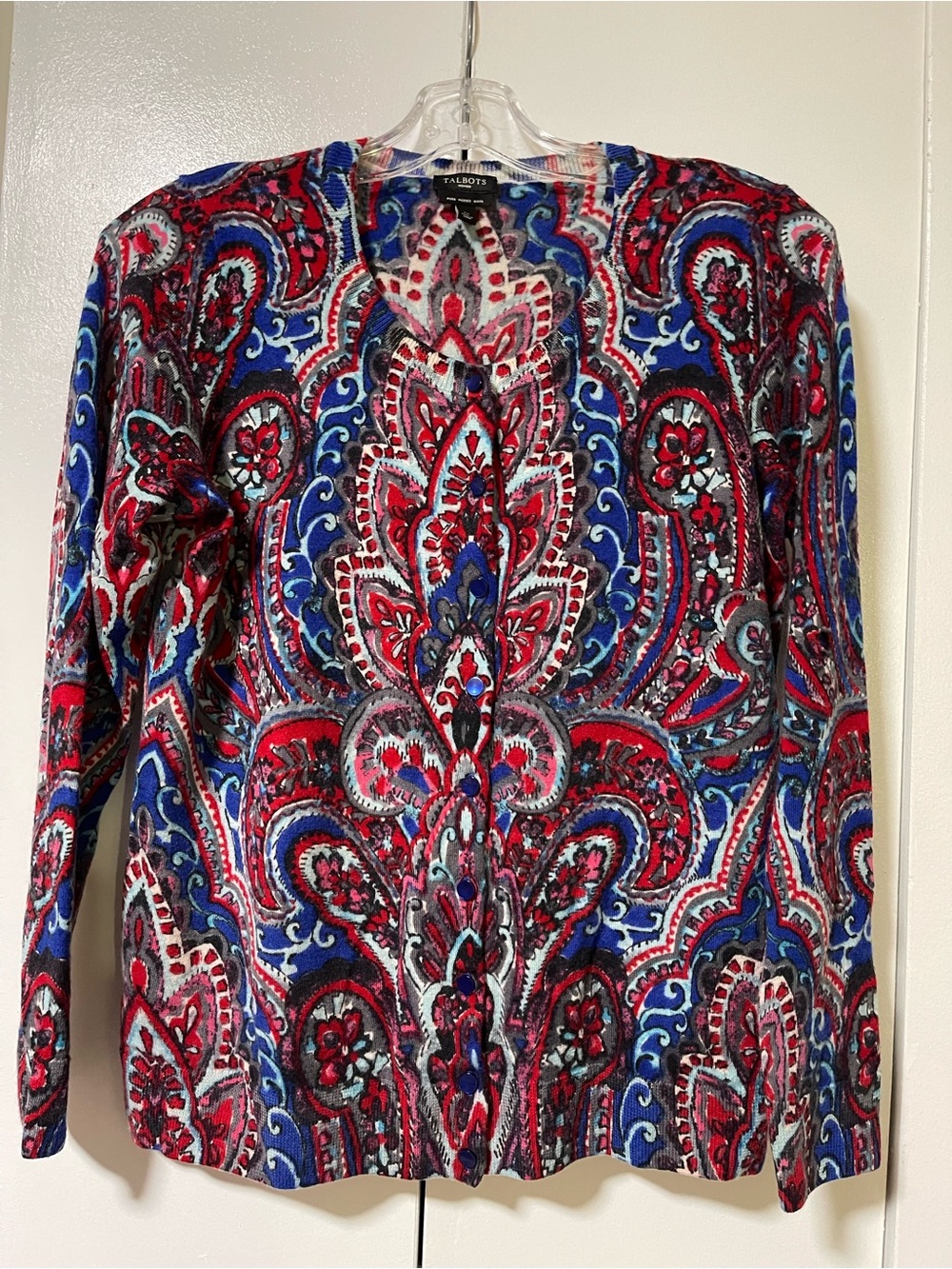 Talbots Red Blue Multicolor Paisley Cardigan